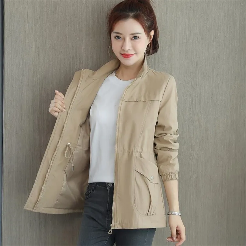 Kvinnor Windbreaker Autumn Korean Wild Standcollar Slim Short Jacka Female Student Windbreaker Coat Khaki Foder Topps 220804