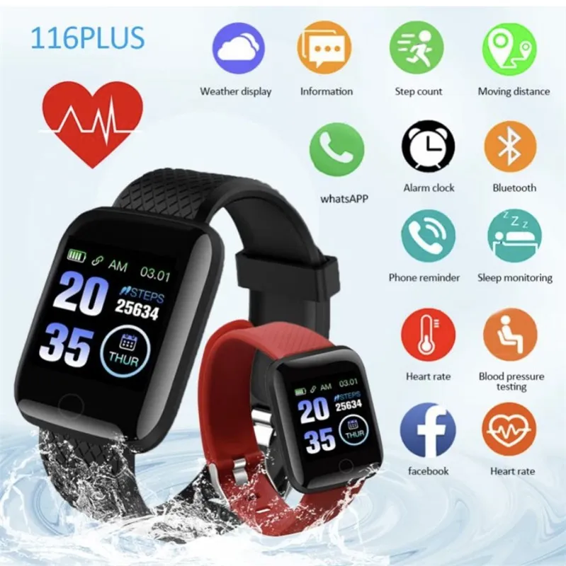 116plus Smart Wristbands Watch Uomo Donna Sincronizzazione Promemoria Calendario sportivo Monitoraggio del sonno Chiamate telefoniche Avvisi telefonici Braccialetto per Android IOS all'ingrosso