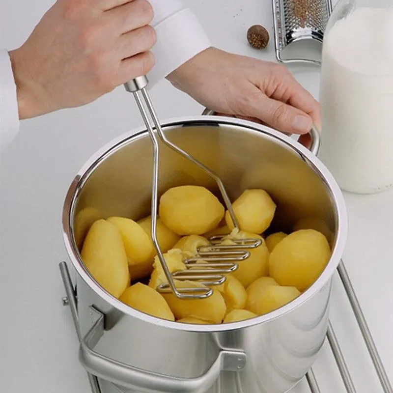 Household Goods Kitchen Vegetable And Fruit Tools Handheld Stainless Steel Wave Shaped Potatoes Masher Non-Stick Hand XG0206