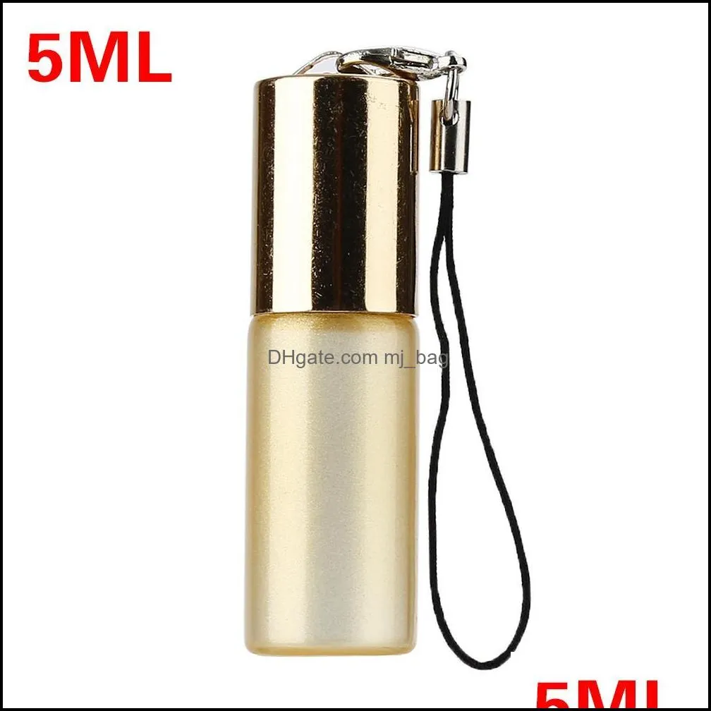 mini 5ml travel pot portable empty refillable glass sample roll on bottle with pendant for  oil liquid pab15337