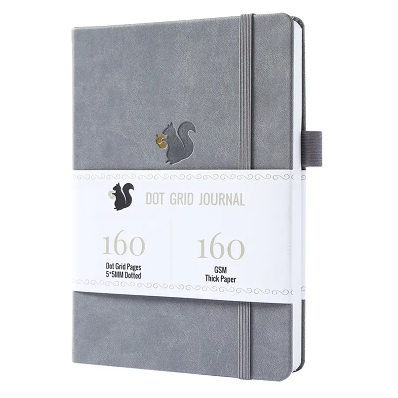 BUKE Squirrel Bullet Planner Dot Grid Notebook Journal and Drawing Sketcbook - Pelle PU, carta spessa 160 gsm 220401