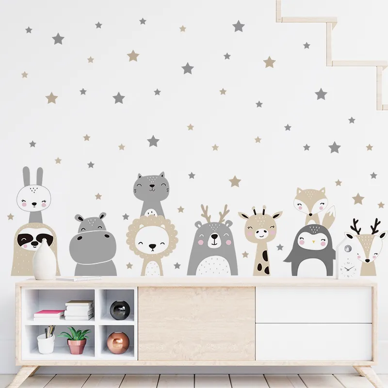 Cartoon carino Lion Bunny Forest Animals Stars Adesivi da parete Descali per bambini per bambini Murali per la scuola materna per bambini 220716