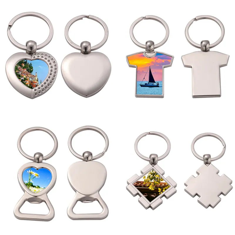 Fashion Keychains Designer sublimação em branco Keychain Heart Round Car Key Anéis