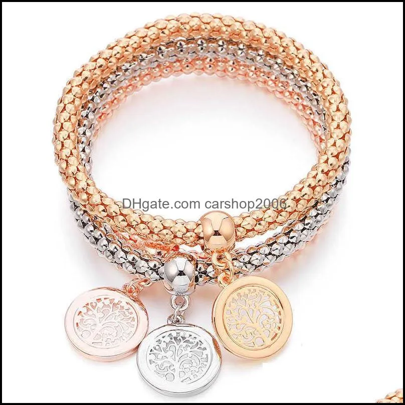 3pcs/set Crystal Zircon Tree Of Life Corn Chain Bracelet Elastic Bracelet Fine Bracelet Ladies Charm Fashion Jewelry Women Gift X0706