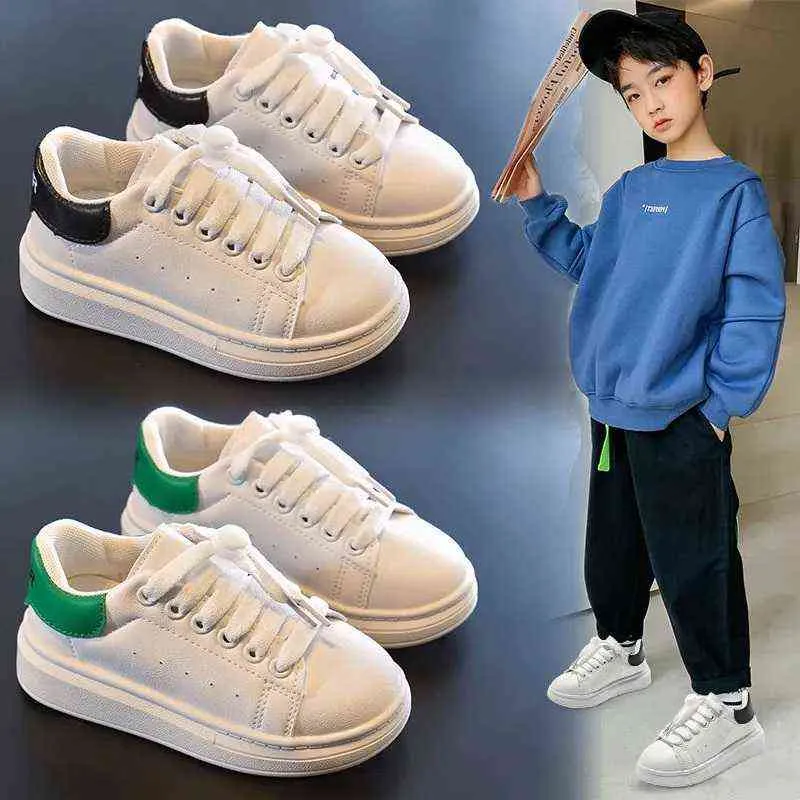 子供白靴新ファッション古典的なガールズボーイズ Pu 通気性パッチワークゴムスニーカー幼児キッズカジュアルシューズベビーシューズ G220527