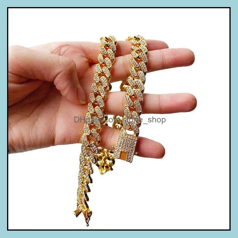 wholesale 18k gold plating ice out men cuban chain link chain bracelet necklace wholale charms