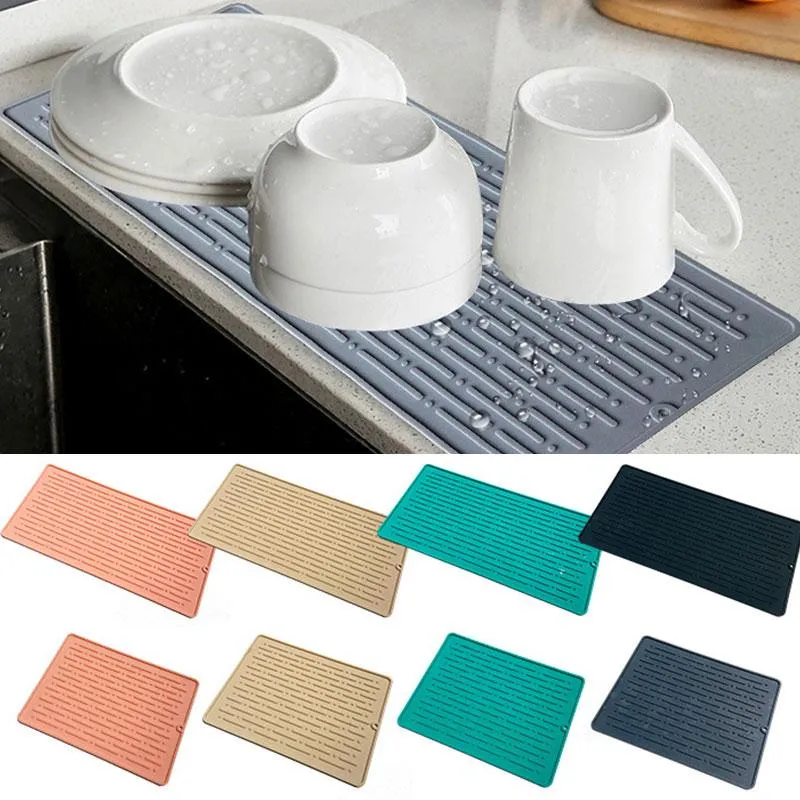 Mats almofadas de drenagem tapetes de cozinha de silicone escorriner de pia grande organizador de trabalho de secagem para pratos de utensílios de mesa de mesa