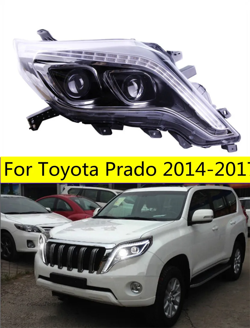 Lâmpada principal do carro para toyota prado led farol 2014-17 luzes de sinalização anjo olho projetor lente bifocal