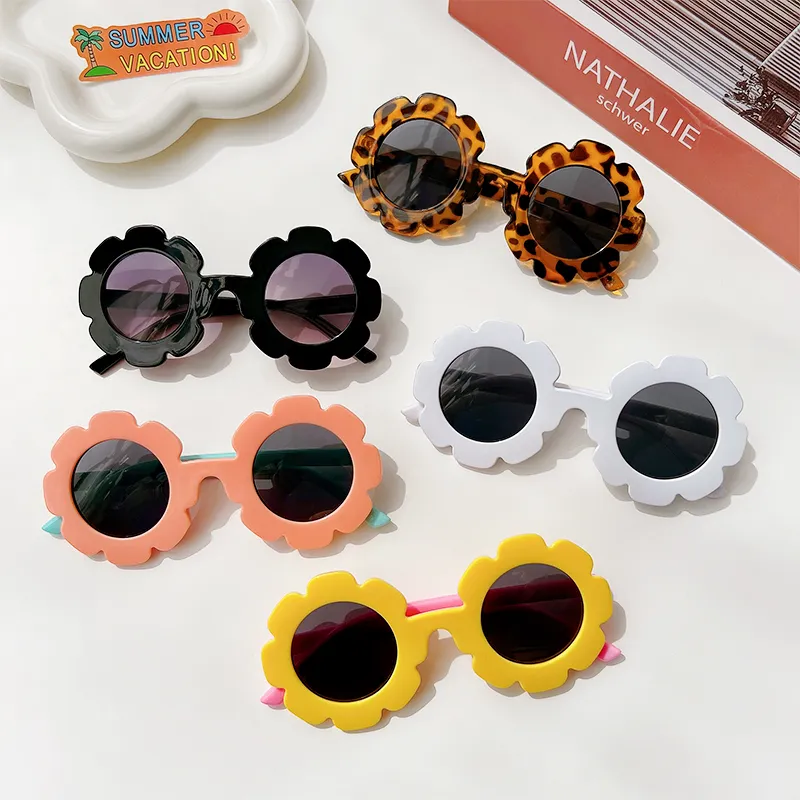 Raindo Children Cute Cartoon Flower Heart Sunglasses Kids Round Glasses Baby Fashion Colors Boys Girls Eyewear 220705