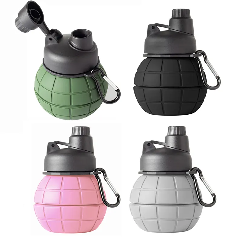 550ML Portable Silicone Pliant Bouteille D'eau En Plein Air Mousqueton Tasse Télescopique Camouflage Sports Bouilloires Alpinisme Camping Équipement