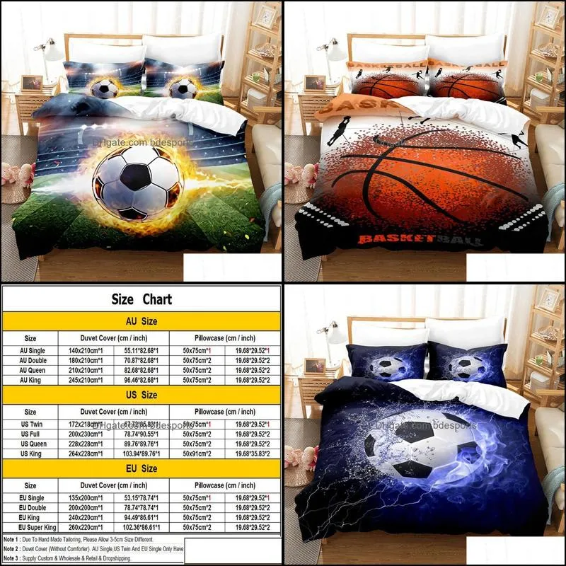 Bedding Sets Football Set Single Twin Full Queen King Size Sports Enthusiasts Fans Bed Children`s Kid Bedroom Duvetcover 005