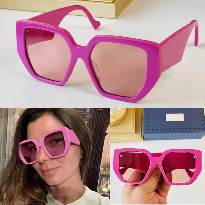 Pink Girl Solglasögon Lastest grossistfärg Kvinnor Stor ram Square Overdimensionerade glasögon Designer Vintage gångjärnsskylt glasögon 0956 nyanser strålningsskydd