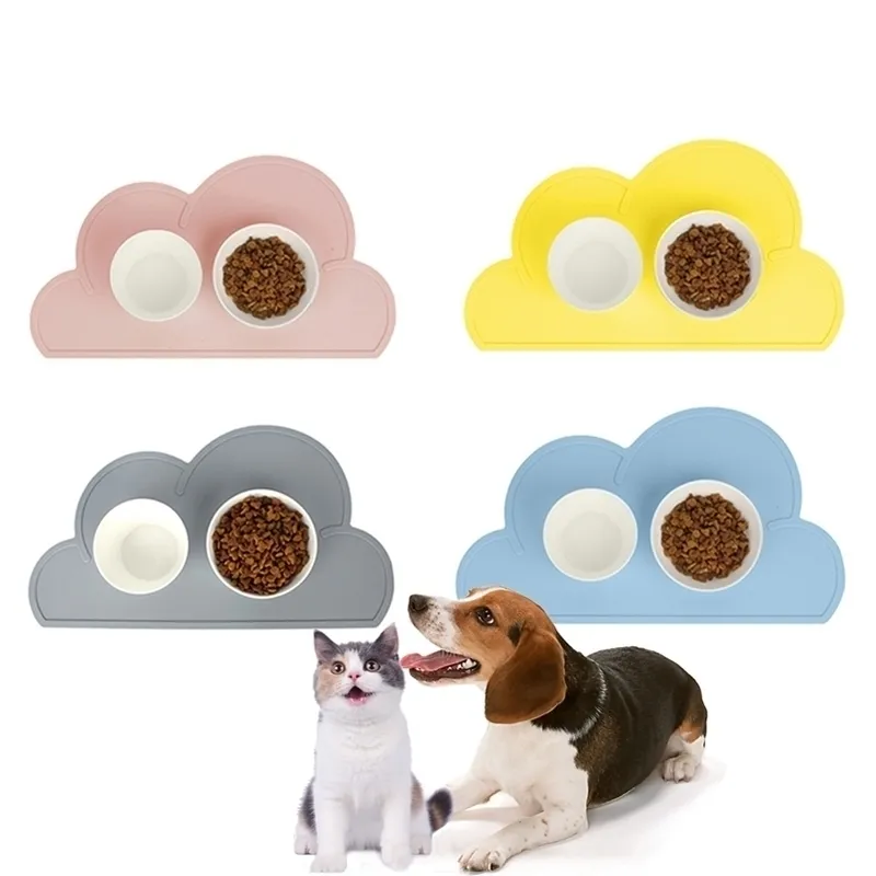 Silicone Pet Dog Set de table imperméable en forme de nuage Tapis d'alimentation pour chat facile à laver bol nourriture eau potable fournitures pour animaux de compagnie 210320