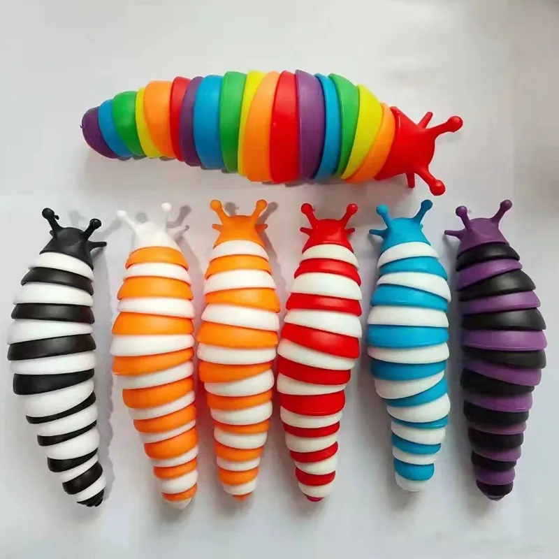 Novelty Slugs Fidget Snails Plastic Rainbow Bug toys Decompression Vent Toy Children's Educational New Sight Colorful With Box Package W1