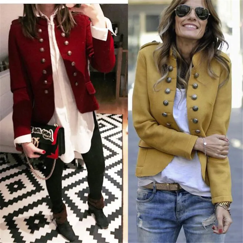 Blazer Women Jackets de manga comprida Row Fivele Autocultivação Terno pequeno LONE AMARELO RED RED PADRÃO ESTILO FEMME MUJER