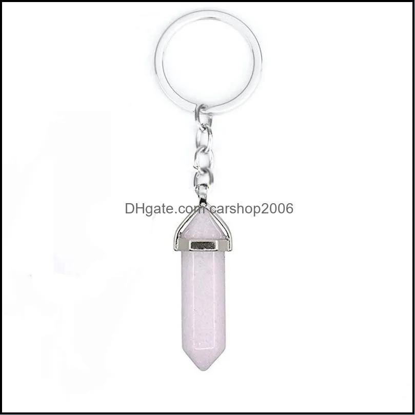 natural stone key rings hexagonal prism keychains healing rose crystal car decor keyholder for women carshop2006