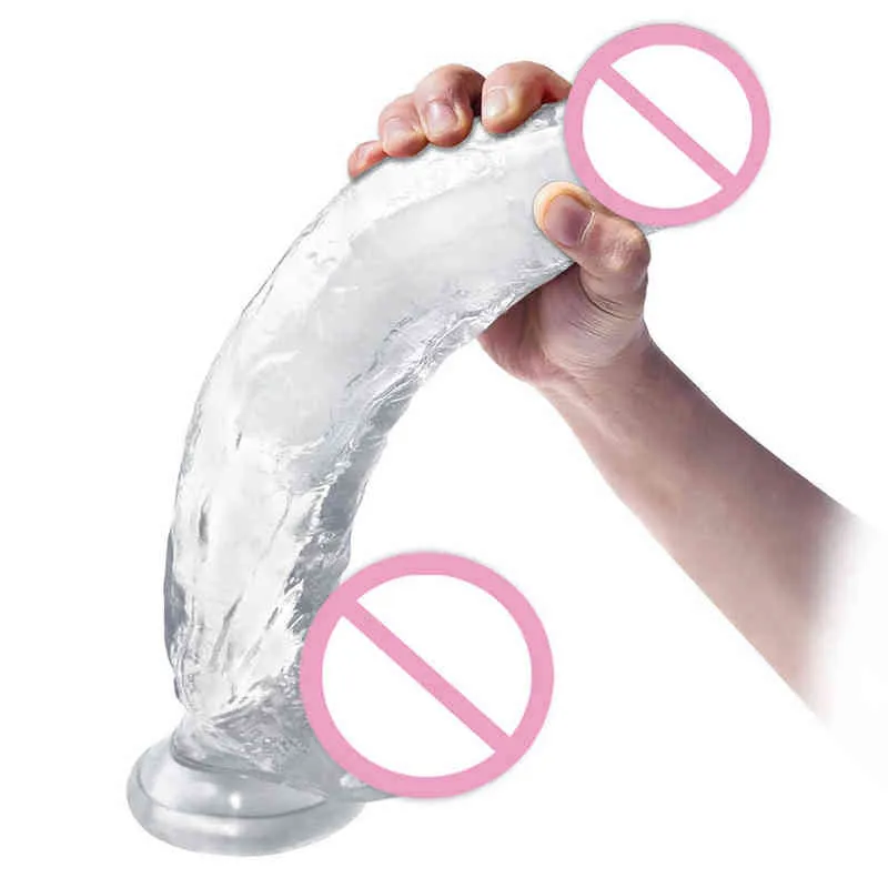 NXY DILDOS DONGS transparentes de 12 polegadas realistas vibradoras enormes para mulheres com sucção Copa Artificial Dick G Point Produto de brinquedos sexuais adultos 220511
