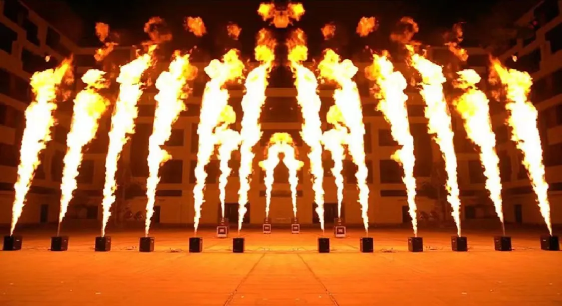 DMX512 Fireworks Machine Fire Machine colorida Flame Effect Stage Iluminação