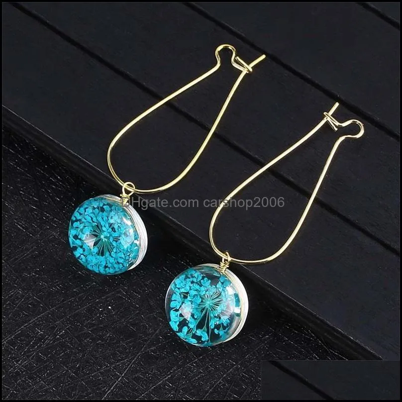 Fashion Summer Flower Earring Woman Fashion Dried Flowers Earrings Glass Ball Pressed Flower Dangle Earing Jewelry Gift Wholesale 2918