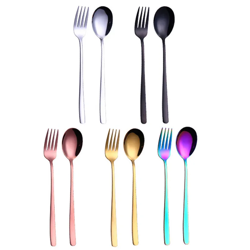 Korean Stainless Steel Dinner Fork Spoon Bulk 5 Colors