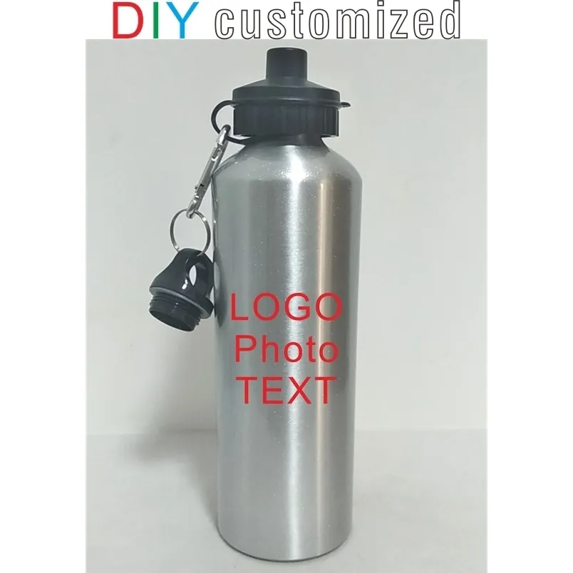 750 ml Sportflaska PO Text DIY Anpassad färgglada tryck för cyklist Hiker Travel Team Company Promotion Aluminium 220706