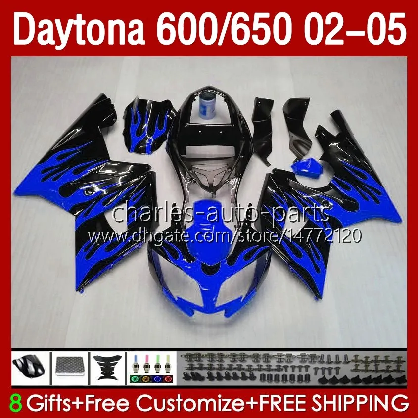 Wróżki Zestaw dla Daytona 650 600 CC 02 03 04 05 Blue Flames Nadwozie 132NO.64 Cowling Daytona 600 Daytona650 2002 2003 2004 2005 Daytona600 02-05 ABS Motocykl