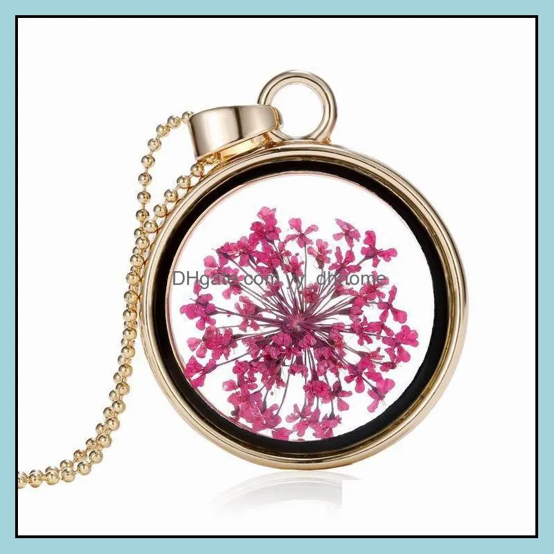 pendant necklace fashion pretty romantic crystal glass floating locket dried flower plant pendant chain necklace flower locke yydhhome