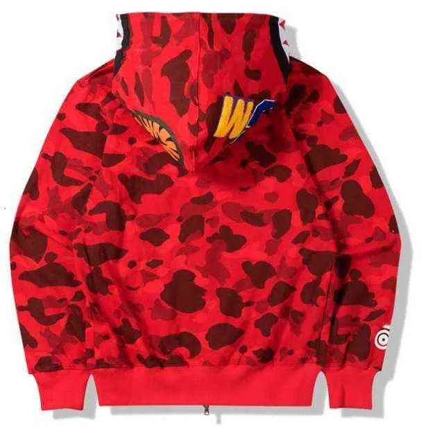 Mens vrouwen houden van sportkleding jas tracksuit rits fleece sweatshirt wgm borduurwerk zwarte hiphop hoodie heren haaien mond camouflage coatnoxf