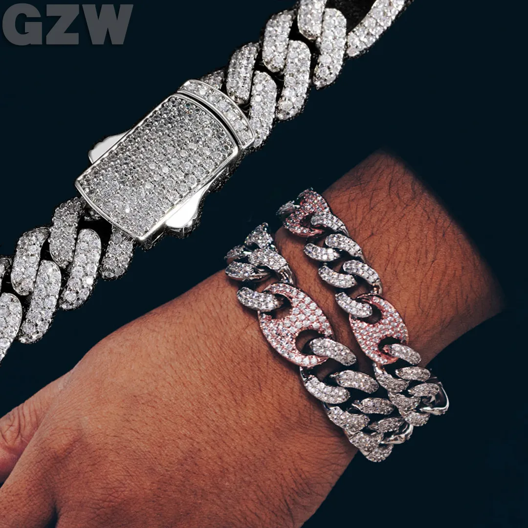 10-20mm Iced Out Cuban Link Chain Bracelet for Men Cubic Zirconia 18K Gold Plated Anime Bling Diamond Pulsera Chains Wristband Hip Hop Punk Bijoux Mens Jewelry Gifts