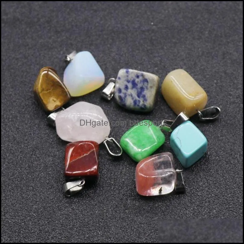 party gift Irregular Crystal Natural Stone Pendant Necklaces Gemstone Agate Quartz Turquoise Malachite Jade Amethyst Pendants with Leather