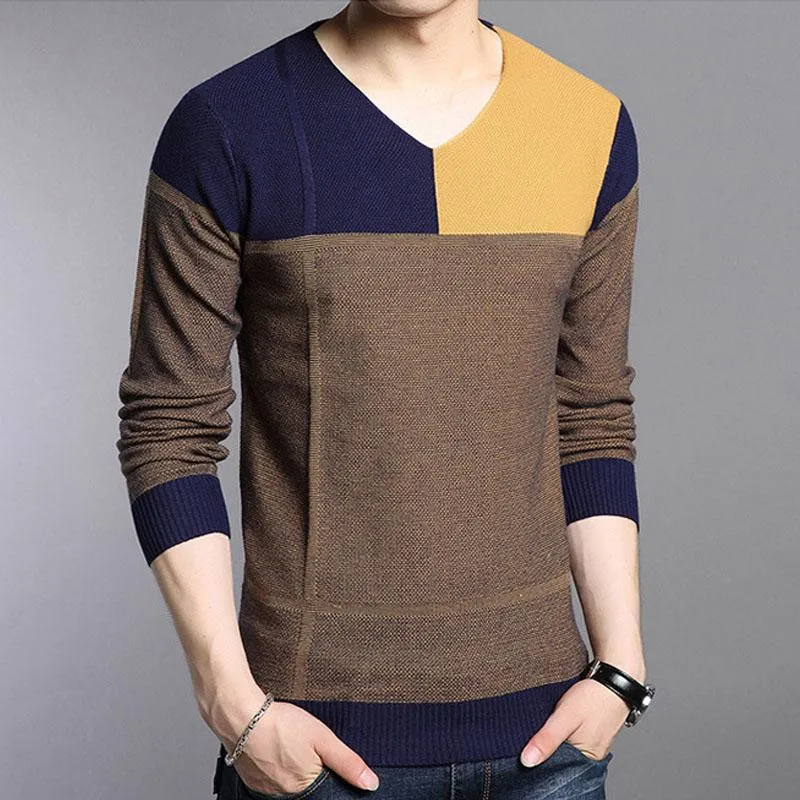 Color block patchwork standard slim deals casual sweater
