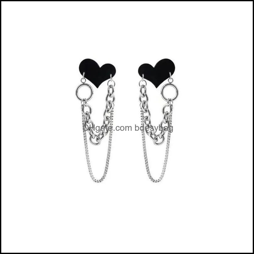 dangle & chandelier black heart chain tassel fashion drop earrings contracted joker metal trendy fine women jewelrydangle