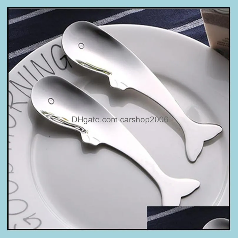 creative whale design shiny stainless steel 304 silver ice cream spoons whale spoons silver dessert spoons on sale