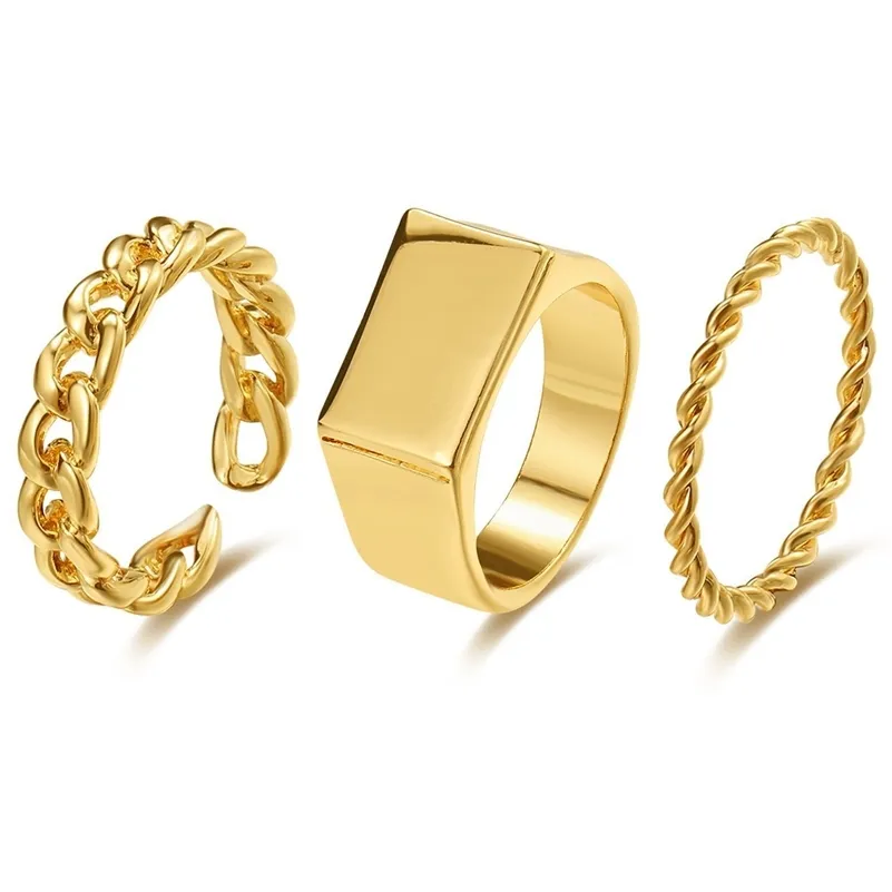 3pcs set anillos de moda estilo coreea para mujeres giro minimalista de chicas cuadradas pik joya para adolescentes 220716