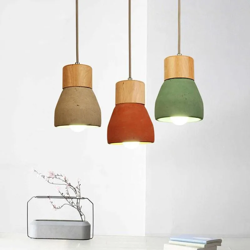 Pendant Lamps Retro Country Style Macaroon Lights Mini Cement/Wood Bar Coffee Shop Lamp Loft Deco Hanging Light Fixtures E27Pendant