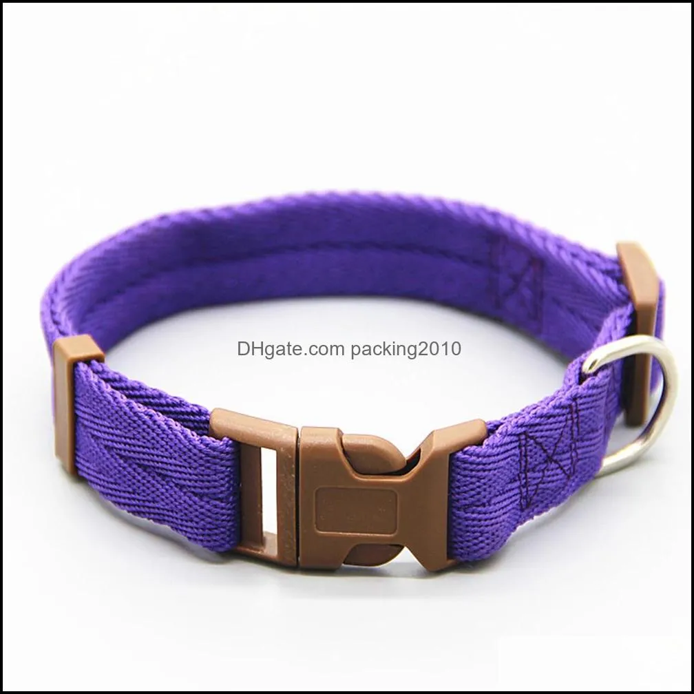Pet Dog Collar Classic Solid Basic Polyester Nylon Dog Collar with Quick Snap Buckle, Optional collar pull rope 7 colors