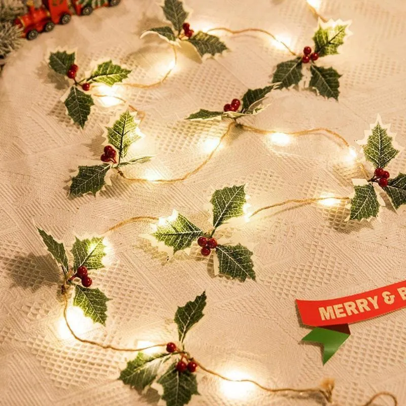 装飾的な花の花輪2mクリスマスレッドライトレースホリーガーランドの人工花forクリスマスホーム装飾客空ヤドリギ2022ええ