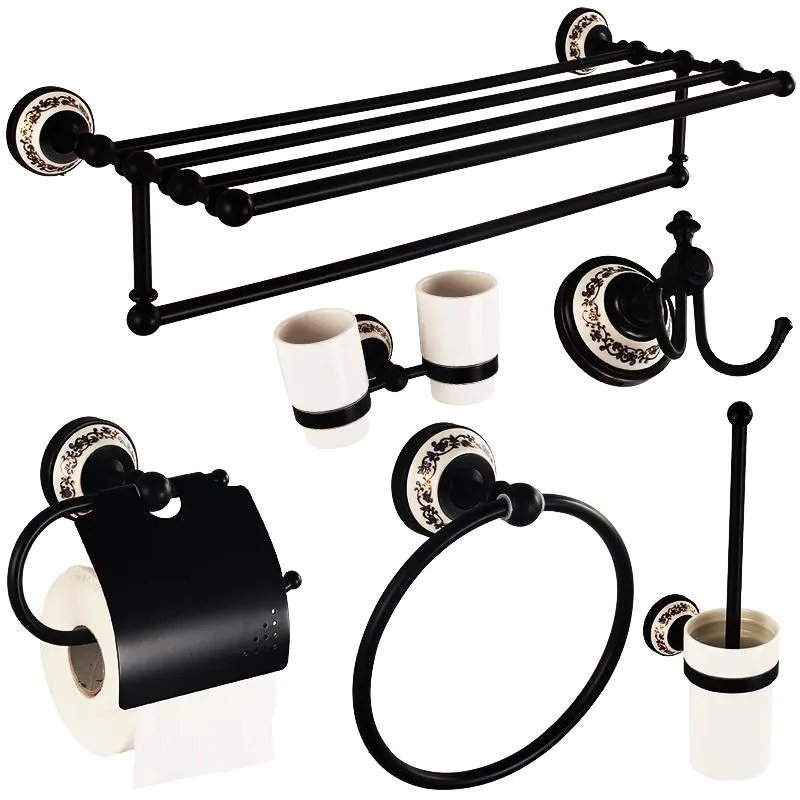 Antique Brass Bathroom Accessory Set Wall Mounted Ceramic Hardware Kit