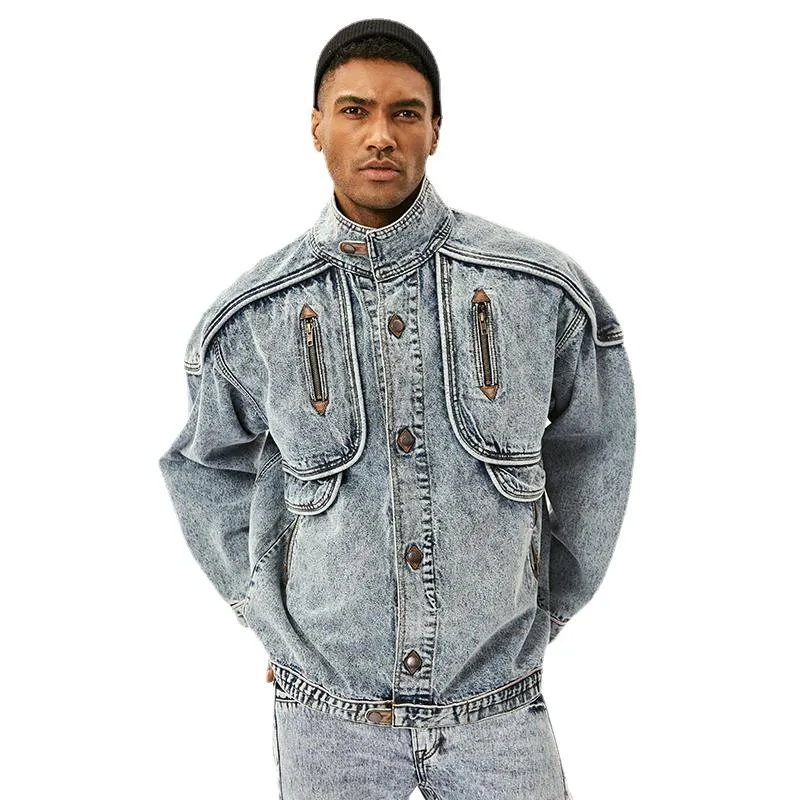 Heren Jackets American Retro Snowflake gewassen jas heren onafhankelijke ontwerpmode en knappe losse veelzijdige denim menmen's