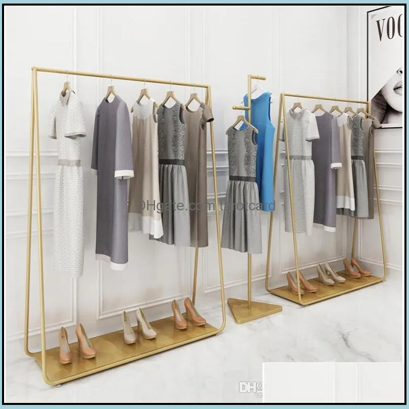 Golden Clothing Racks Bedroom Furniture Landing Coat Hanger In Cloth Stores Gold Iron Hat Frame Mti-Functional Shoe Rack Drop Delivery 2021