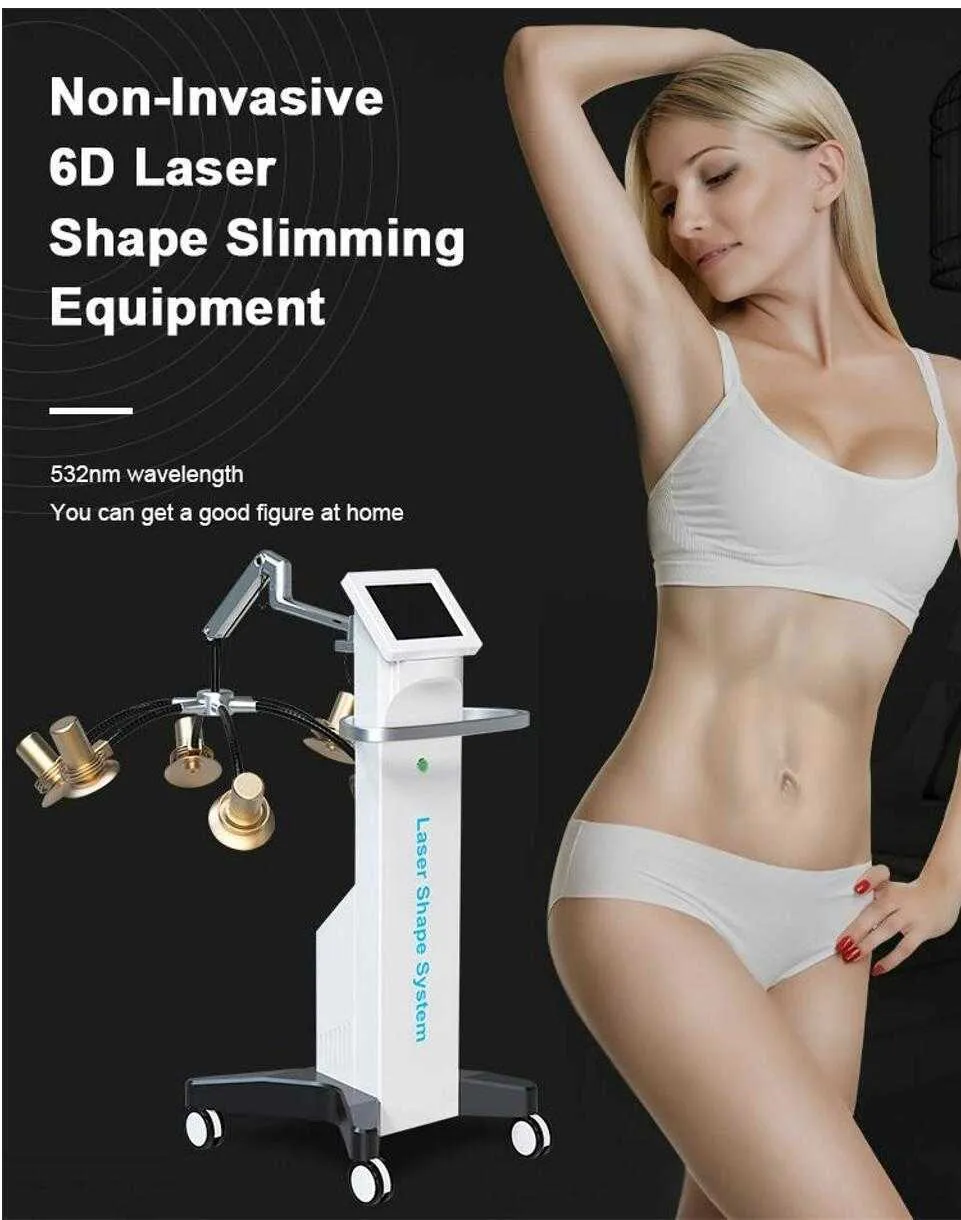 Powerful 6D Non-Invasive lazer Shape sliming beauty machine With 532nm Green Light Body Contouring Maquina Laser Fat Burner Loss Weight