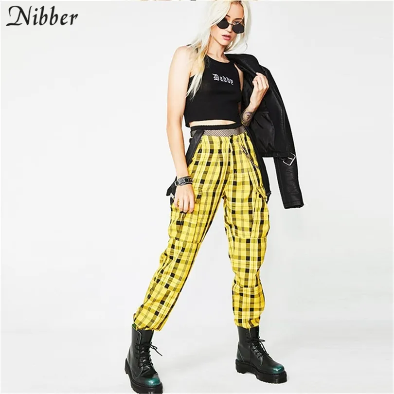 Nibber Ladies Byxor Casual Loose Version Harem Pants Populära Bib Retro Plaid High midjebyxor 2018 Autumn and Winter New T200106