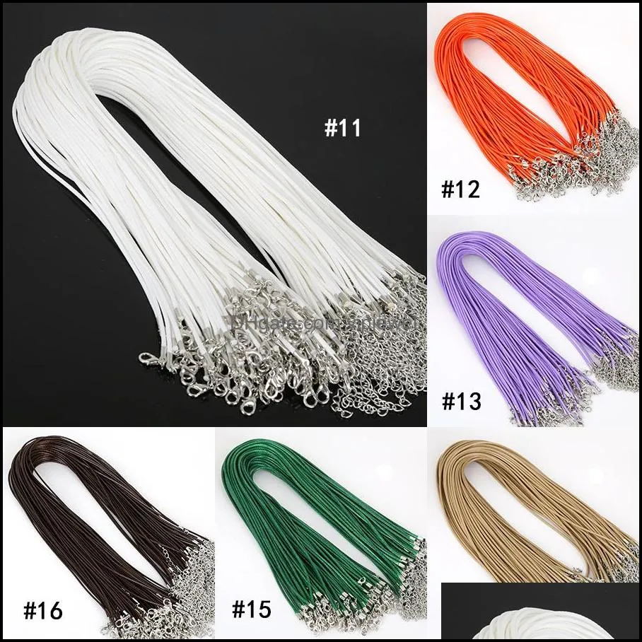 1.5MM 2MM Wax Leather Beading Necklace Cord String Snake Rope Wire Lobster Clasp Chain Fashion DIY jewelry Components in Bulk 45cm+5cm