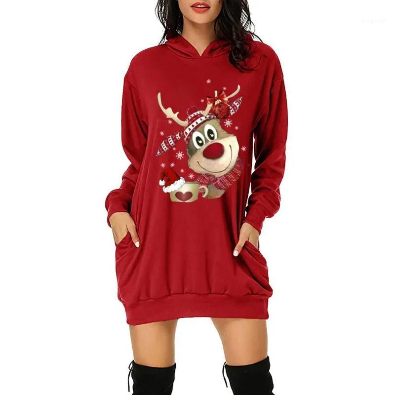 Kvinnor Jul Hoodies Klänning Sweatshirt Kawaii Reindeer Print Festival Kläder Tracksuit Merry Sweatshirts Plus Size Women's