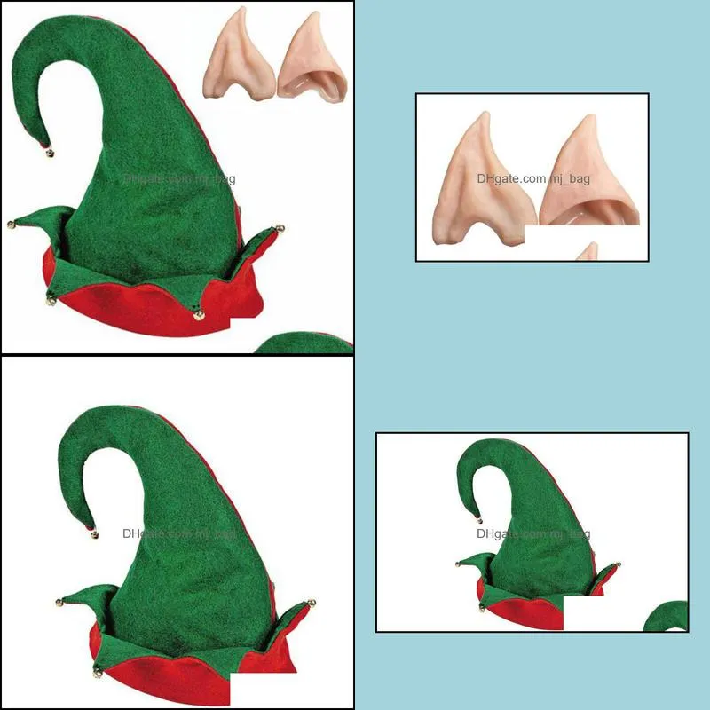 green red xmas christmas hats santa claus office party hats with bells with ear for kids