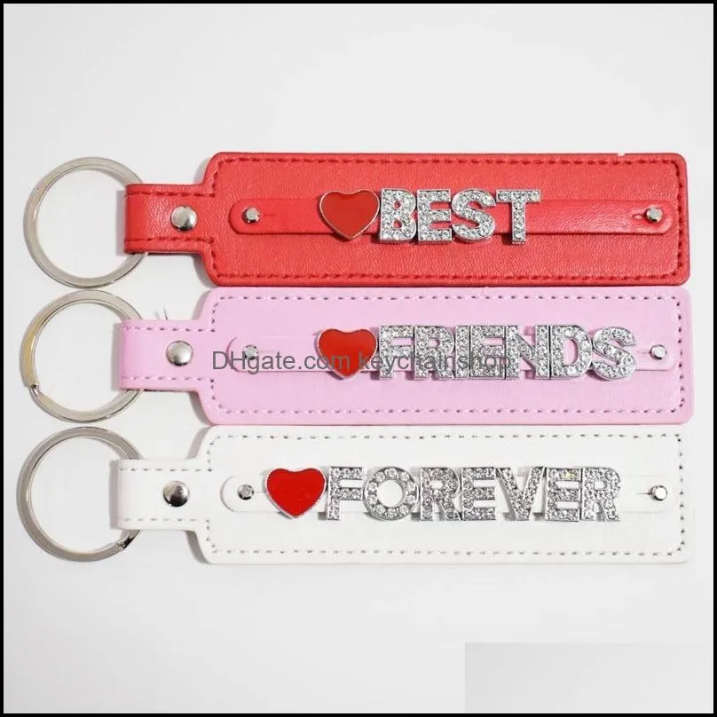 crystal love friends forever letters chains friendship heart charms bff key rings personalized best gift for girls