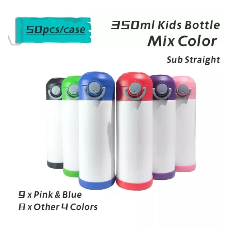 Local Warehouse sublimazione dritto bottiglia per bambini coperchi rimbalzanti con manico tazza sippy 12 once bambini watter bottiglia flip top coperchio bicchiere stock negli Stati Uniti