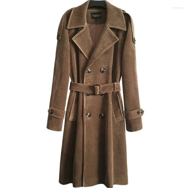 Trench da uomo Uomo Uomo Velluto a coste Uomo Abiti di media lunghezza Cappotto vintage allentato Manica lunga Primavera Autunno Jaqueta Masculina CachiUomo Vi