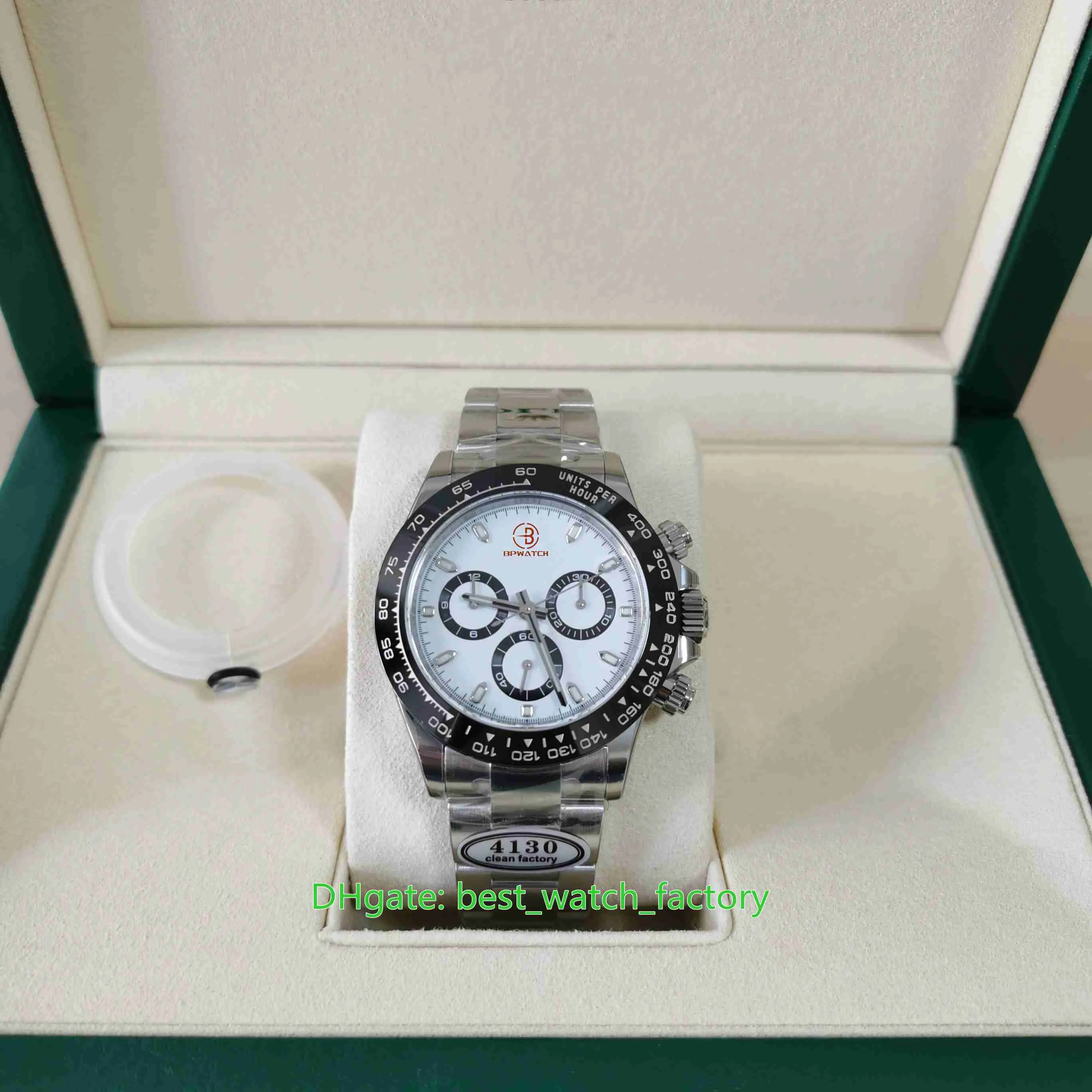 깨끗한 메이커 엑스트라 얇은 버전 시계 40mm x 12.5mm 116500 Cosmograph Panda Chronograph Cal.4130 기계적 움직임 자동 망 시계 남성 손목 시계