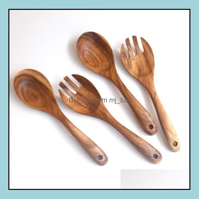 large wooden fork spoon set, kitchen cooking tools fruit vegetable tools salad stirring set wood kitchen utensils sn1747